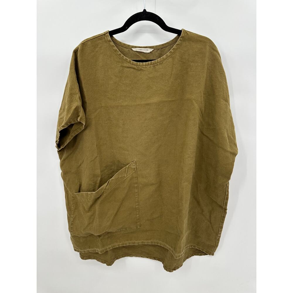 Elizabeth Suzann Harper Tunic One Size Olive Green Midweight Linen Lagenlook